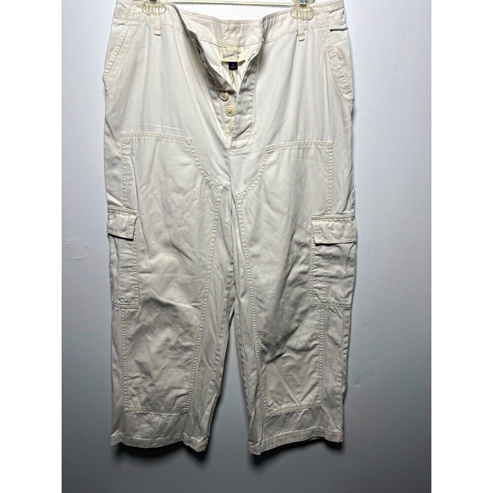 Universal Thread Women’s 12 Beige Cotton Cargo Pants Button Fly Pockets Casual